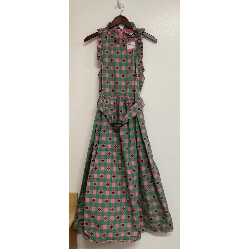 NWT Kate Spade‎ New York Green Pink Plaid Gingham Dress Women's 8 MSRP $598 - Picture 4 of 11